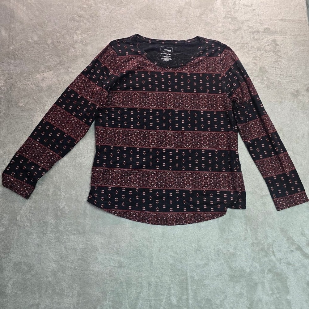 Sonoma Goods For Life Womens XL Long Sleeve Everyday Tee Boho Stripe Pattern